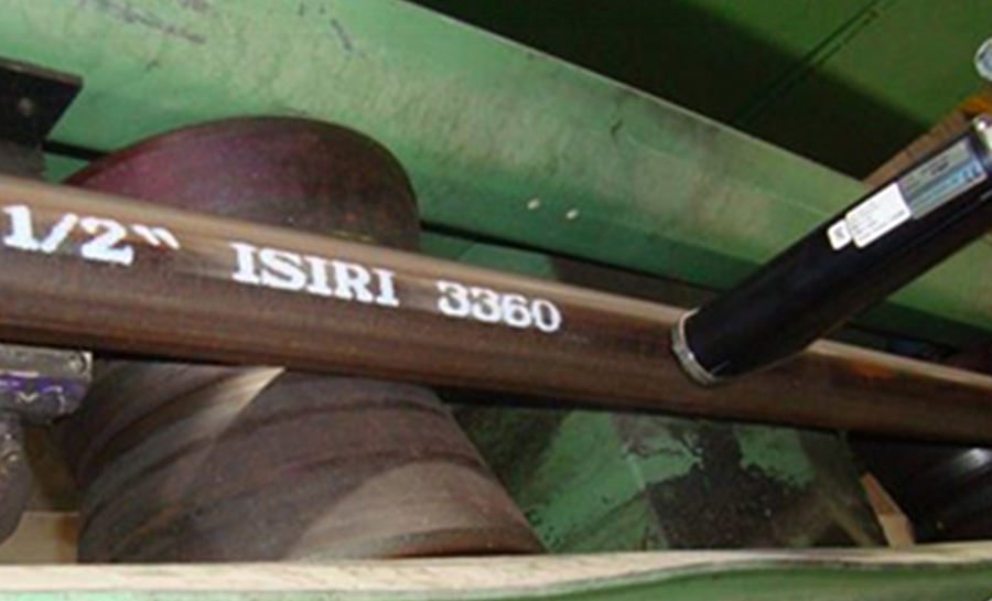 Metal pipe with pigmented ink using V-Series marking system with large character human readable text