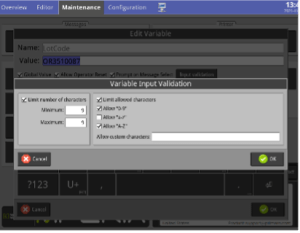 Input validation screen